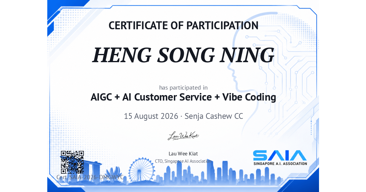 Certificate preview for HENG SONG NING