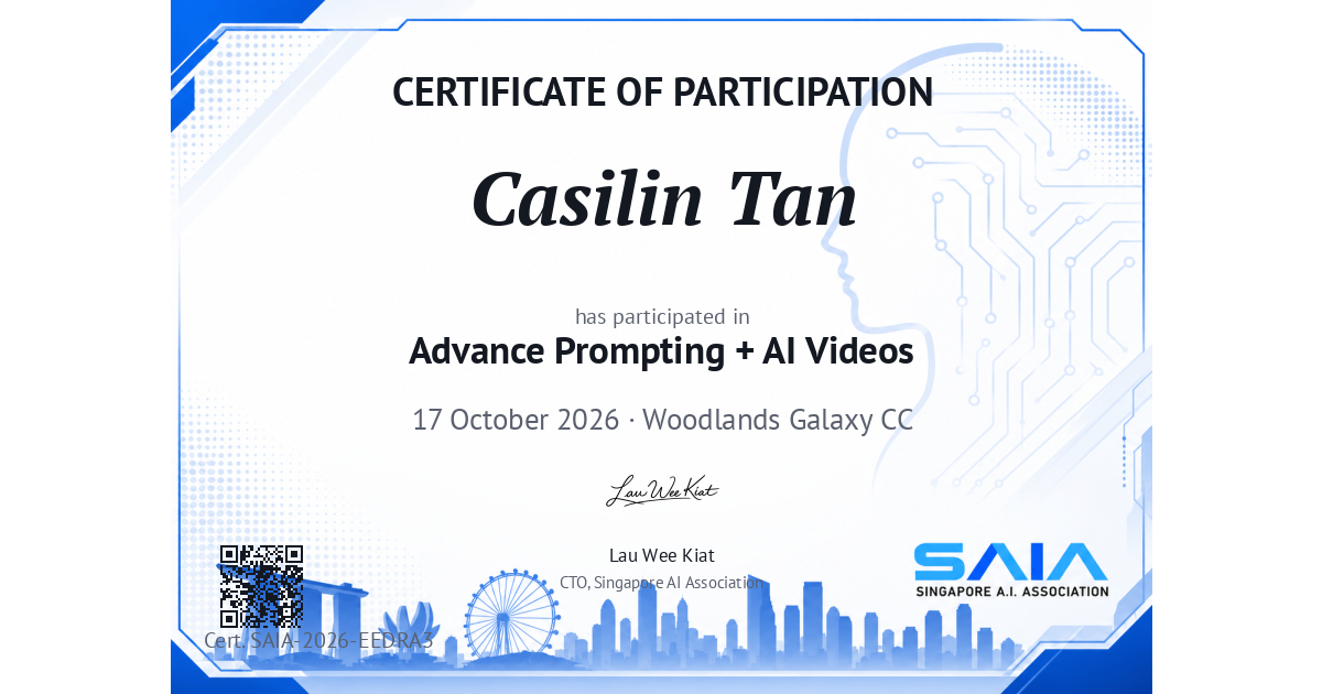 Certificate preview for Casilin Tan