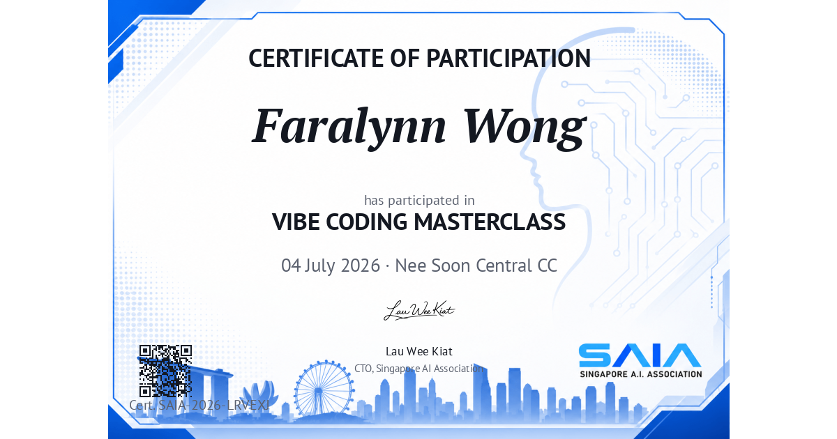 Certificate preview for Faralynn Wong
