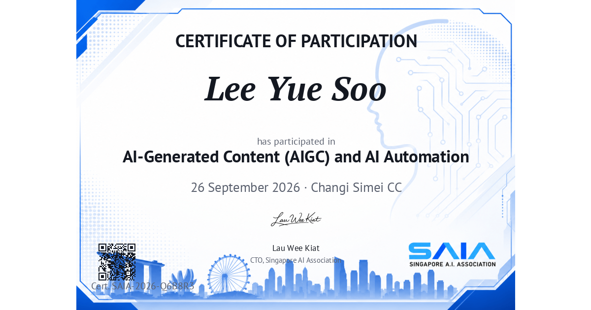 Certificate preview for Lee Yue Soo